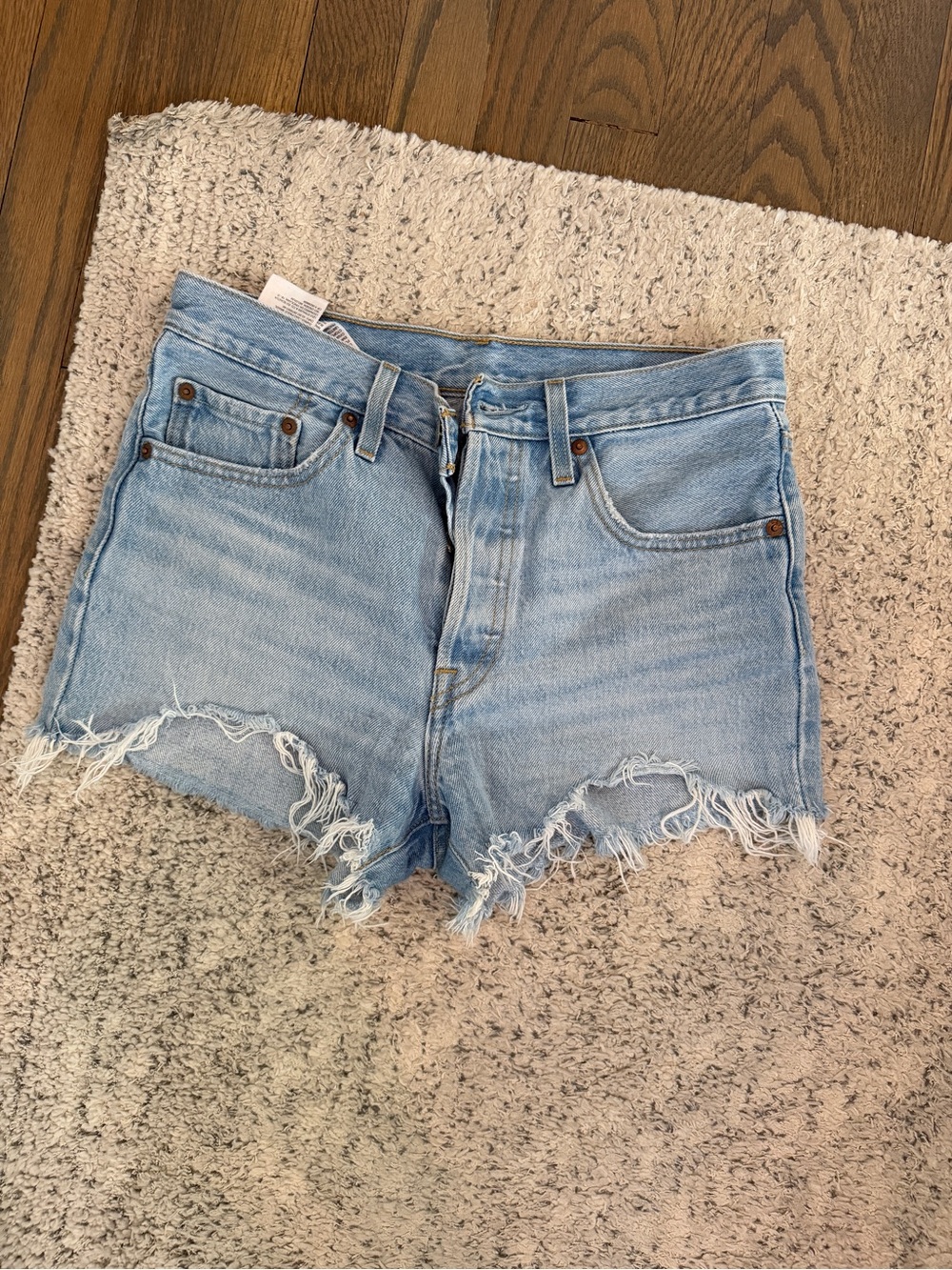 Levi's Light Blue Frayed Hem Denim Shorts